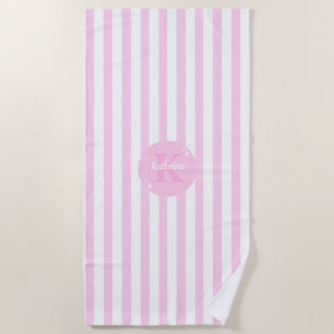 Moderne Pastel Pink Mit Monogramm Weibchen Streife Strandtuch
