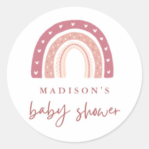 Moderne Pastel Pink Rainbow Baby Dusche Classic Ro Runder Aufkleber