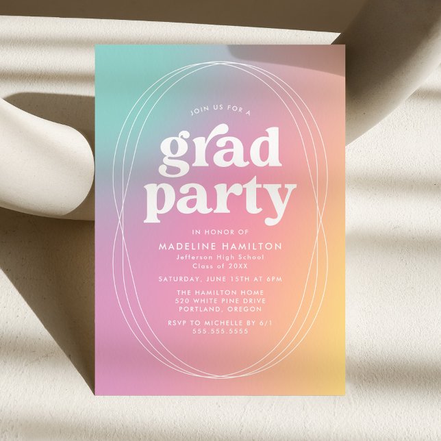 Moderne Pastel Rainbow Gradient Graduation Party Einladung (Von Creator hochgeladen)