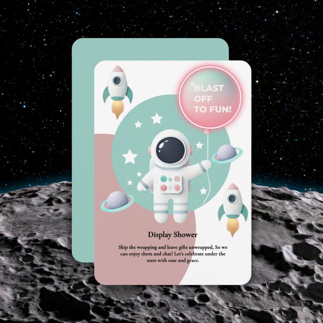 Moderne Pastel Space Explorer Kinderdusche Begleitkarte (Von Creator hochgeladen)