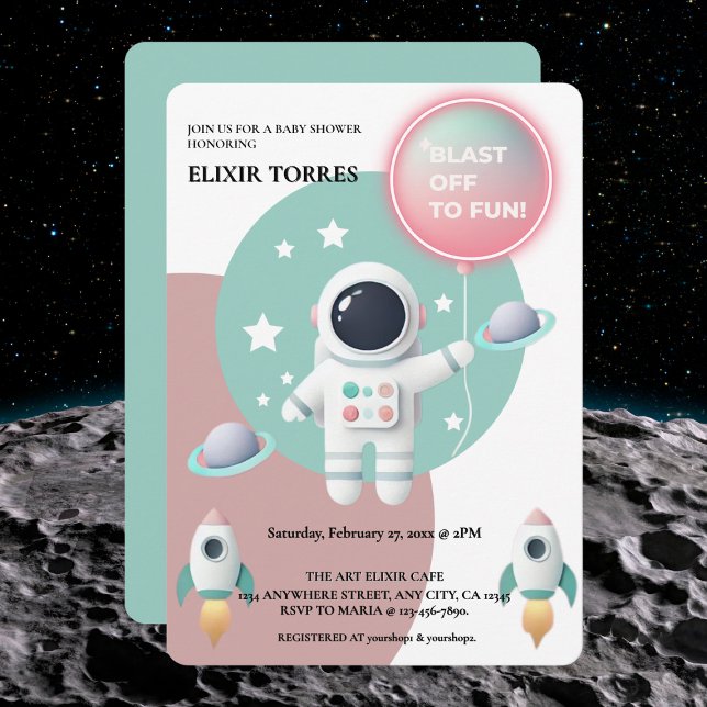 Moderne Pastel Space Explorer Kinderdusche Einladung (Von Creator hochgeladen)