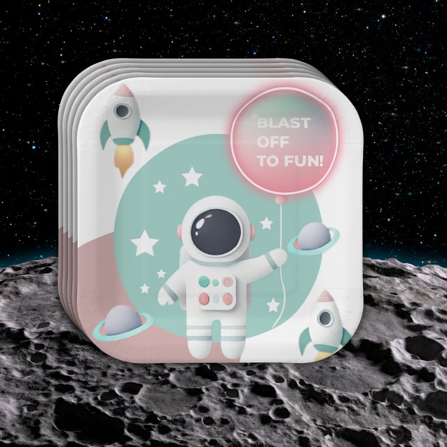 Moderne Pastel Space Explorer Kinderdusche Pappteller (Von Creator hochgeladen)
