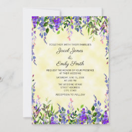 Moderne Pastel Watercolor Lavendel Gelbe Hochzeit Einladung