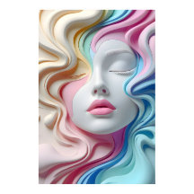 Moderne Pastell-Abstrakte 3D-Gesichtskunstposter