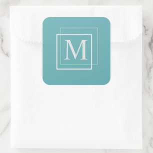 Moderne, pastell blaue und weiße Monogramm-Aufkleb Quadratischer Aufkleber