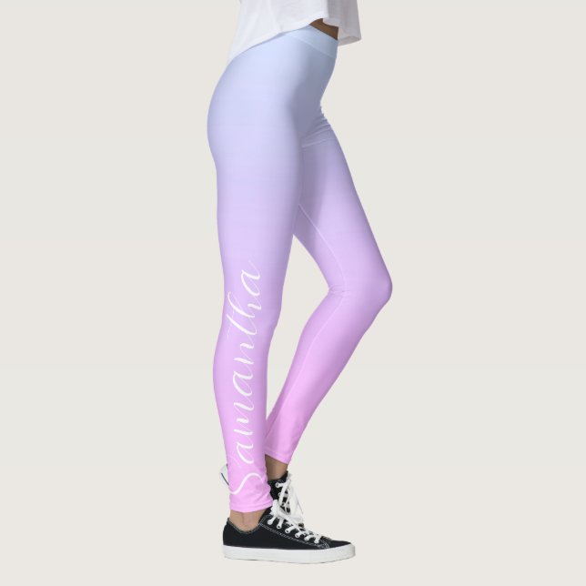 Moderne Pastell Blue & Pink Ombre Mit Monogramm Leggings (Rechts)