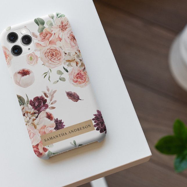 Moderne Pastell-Blume & Kraft-Personalisiertes Ges iPhone Hülle (Von Creator hochgeladen)
