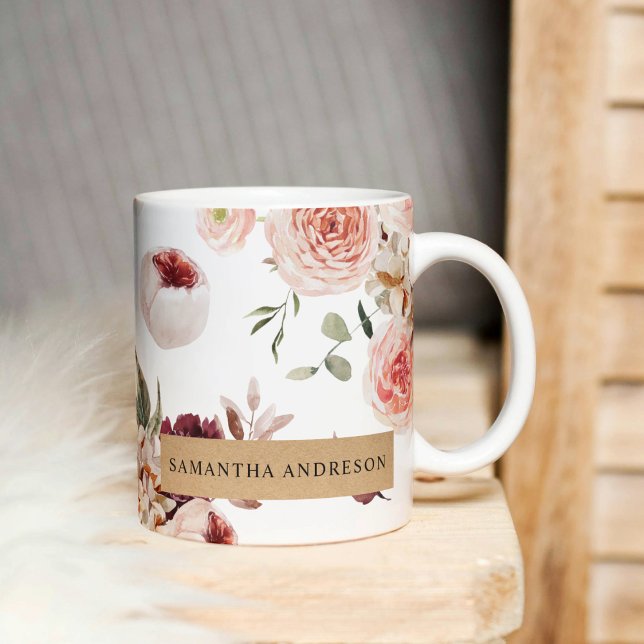 Moderne Pastell-Blume & Kraft-Personalisiertes Ges Kaffeetasse (Von Creator hochgeladen)