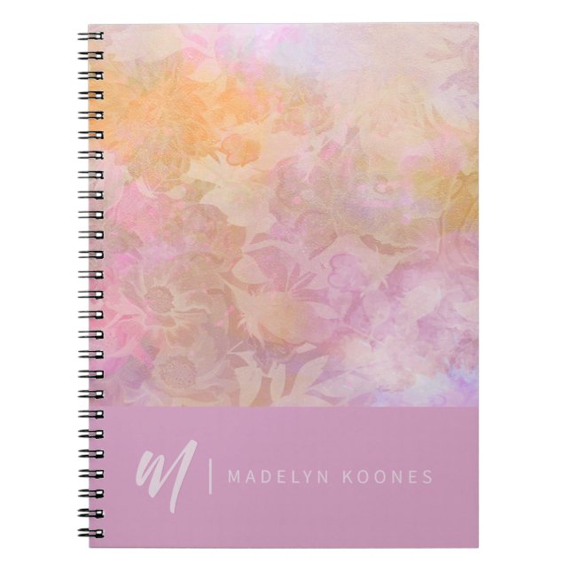 Moderne Pastell-Blumenmuster-Monogramm Notizblock (Vorderseite)