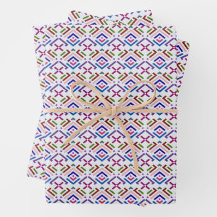 Moderne Pastell-Ethnische Geometrische Diamant-Mus Geschenkpapier Set