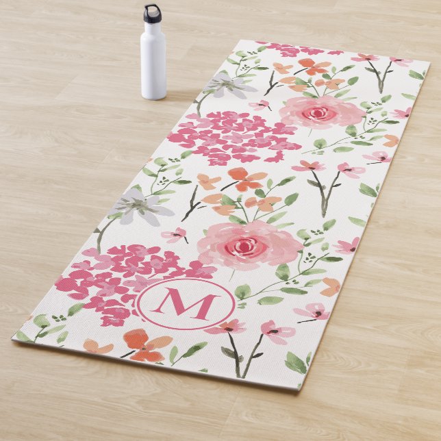 Moderne Pastell-Floral-Aquarellfarben-Monogramm in Yogamatte (Beispiel)