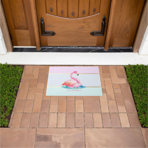 Moderne Pastell-Gestreift,Rosa Flamingos Fußmatte