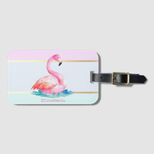 Moderne Pastell-Gestreift,Rosa Flamingos Gepäckanhänger