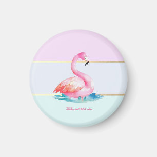 Moderne Pastell-Gestreift,Rosa Flamingos  Magnet