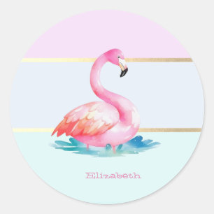 Moderne Pastell-Gestreift,Rosa Flamingos Runder Aufkleber