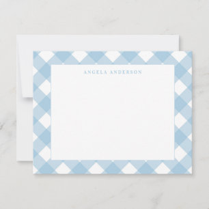 Moderne Pastell Hellblau Gingham Karo Kariert Mitteilungskarte