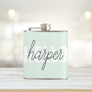 Moderne Pastell-Mint Hallo Und Dein Name Flachmann