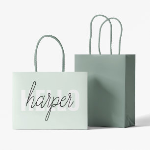 Moderne Pastell-Mintgrün Hallo Und Dein Name Große Geschenktüte
