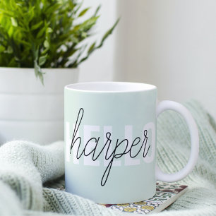 Moderne Pastell-Mintgrün Hallo Und Dein Name Kaffeetasse