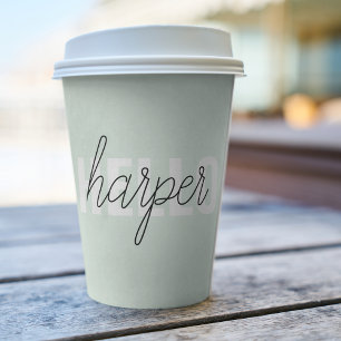 Moderne Pastell-Mintgrün Hallo Und Dein Name Pappbecher