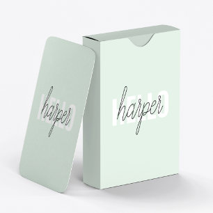 Moderne Pastell-Mintgrün Hallo Und Dein Name Spielkarten