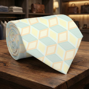 Moderne Pastell-Mintgrün-Pfirsich-Geometrie 3D-Wür Krawatte