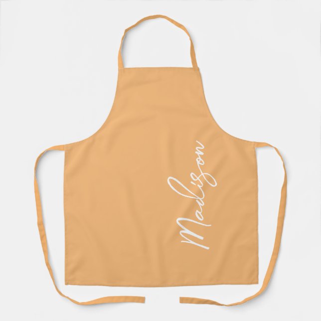 Moderne Pastell Orange Script Personalisierte Frau Schürze (Vorderseite)