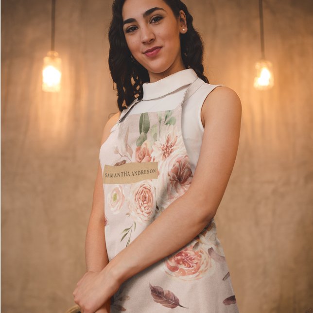 Moderne Pastell Pink Blume & Kraft Personalisiert Schürze (Von Creator hochgeladen)