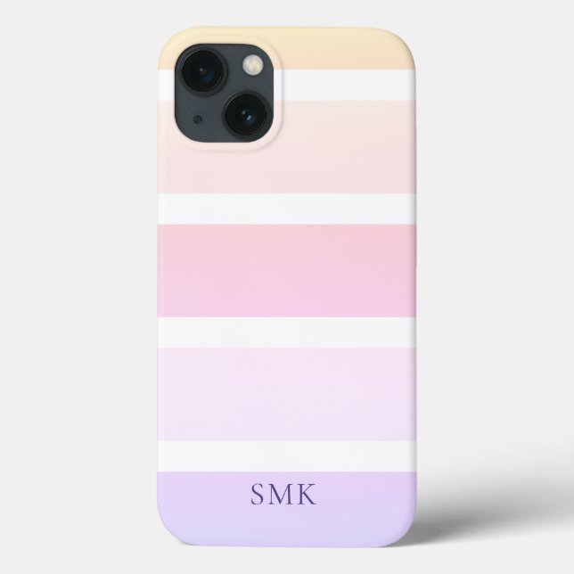 Moderne Pastell-Regenbogenstreifen Monogramm Case-Mate iPhone Hülle (Rückseite)
