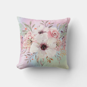 Moderne Pastell-Rosa-Wasserfarbe-Floral Kissen