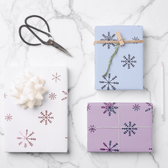 Moderne Pastell Snowflakes Geschenkpapier Set (Vorderseite)