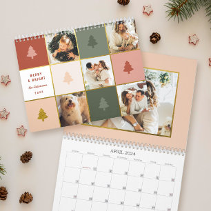 Moderne Pastell- und Gold-Weihnachtsbaum-Fotocolla Kalender