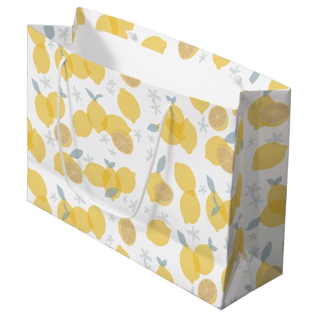 Moderne Pastell Zitrus Lemons Muster Große Geschenktüte (Vorderseite Schrägansicht)