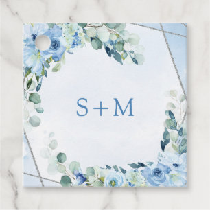 Moderne pastellblaue Blumen Silber-Initialen Geschenkanhänger