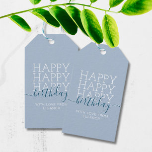 Moderne pastellblaue Happy Geburtstagsgeschenk-Tag Geschenkanhänger
