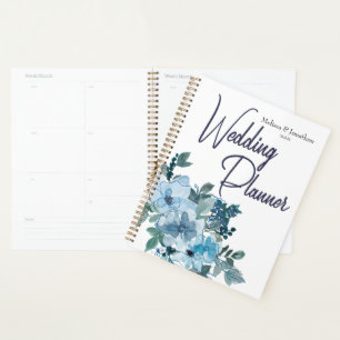Moderne Pastellblaue Rosen Florale Hochzeitsplaner Planer