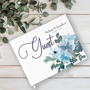 Moderne Pastellblaue Rosen Florales Hochzeitsgäste Gästebuch