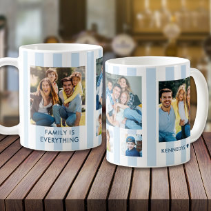 Moderne Pastellblaue Streifen 5 Foto-Collage Famil Kaffeetasse