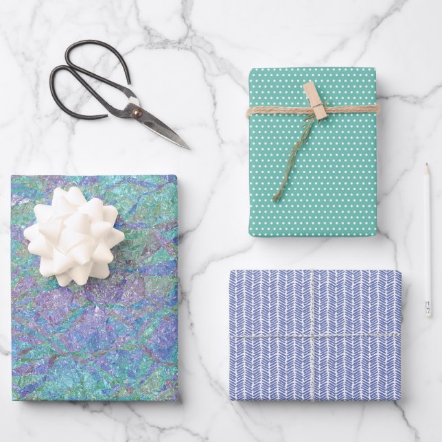 Moderne Pastellfarben Marble Mosaikmuster Geschenkpapier Set (Vorderseite)