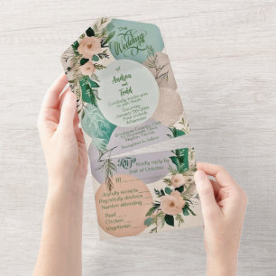 Moderne pastellfarbene boho-chic-Hochzeit All In One Einladung