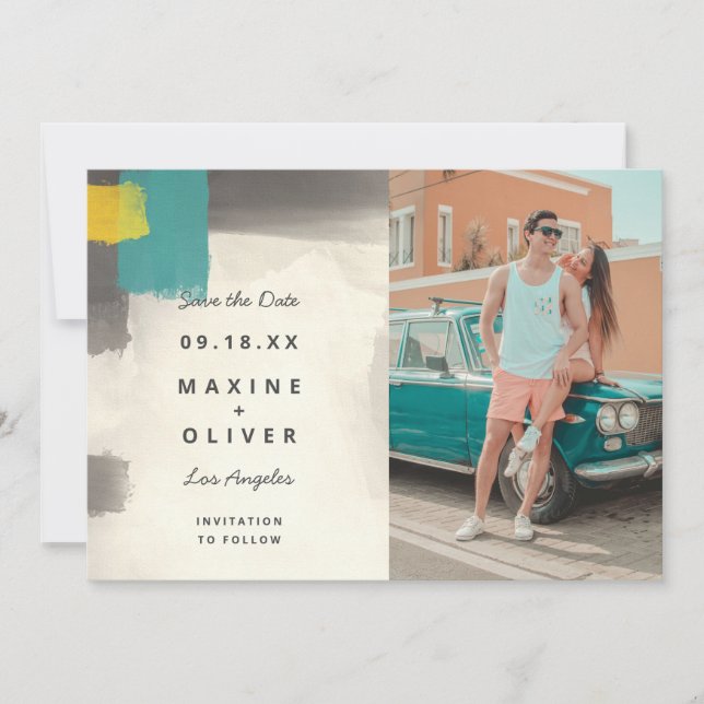 Moderne pastellfarbene Hochzeit Save The Date (Vorderseite)