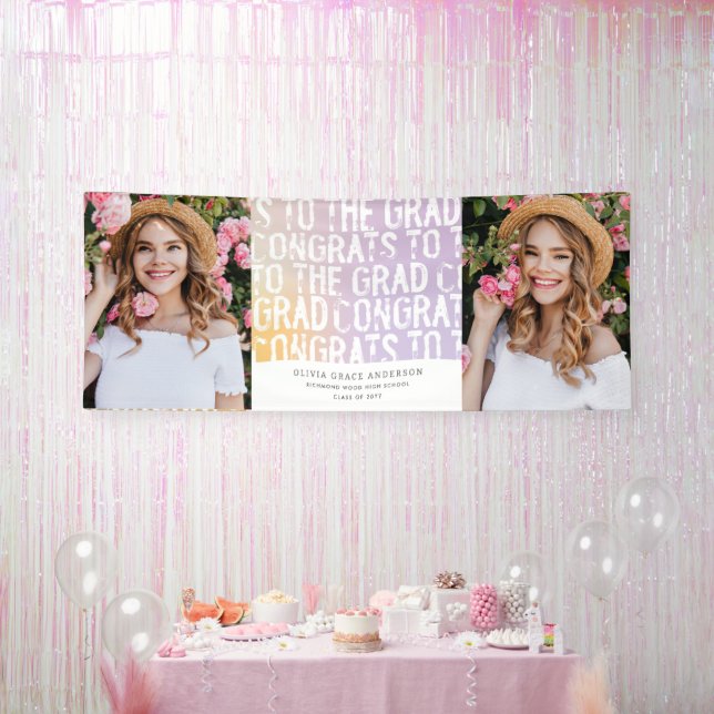 Moderne pastellfarbene Regenbogen-Multi-Foto-Gradu Banner (Party)