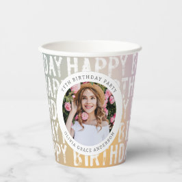 Moderne pastellfarbene Regenbogen-Rosa Foto Geburt Pappbecher