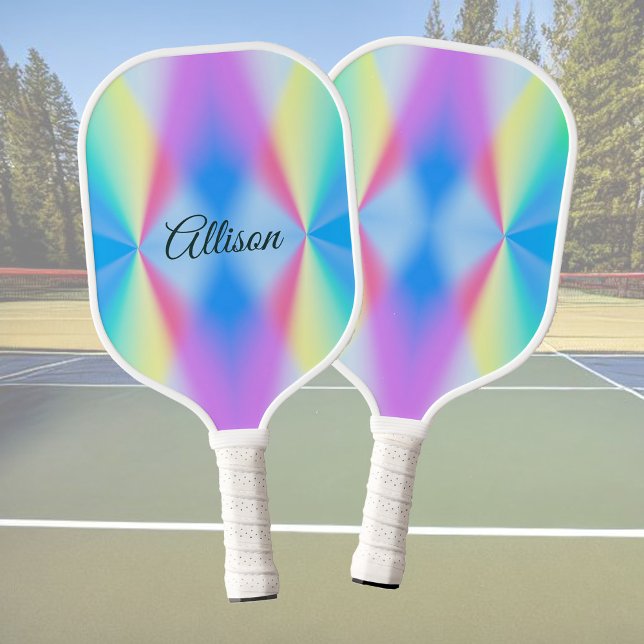 Moderne, pastellfarbene Regenbogenfarben Pickleball Schläger (Von Creator hochgeladen)