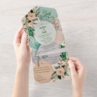 Moderne pastellfarbene, schicke Hochzeit All In One Einladung