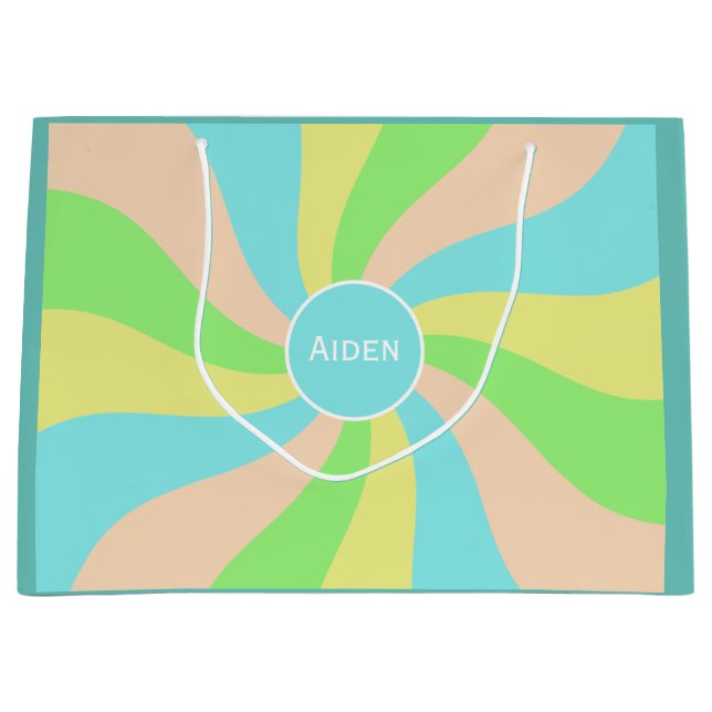 Moderne pastellfarbene whimsical Muster Name eines Große Geschenktüte (Vorderseite)