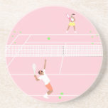 Moderne Pastellpink-Tennismatte Getränkeuntersetzer<br><div class="desc">Moderne pinkfarbene Tennisspiel-Illustration auf dem pinkfarbenen Tennisplatz.</div>