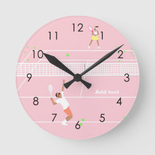 Moderne Pastellpink-Tennismatte Runde Wanduhr