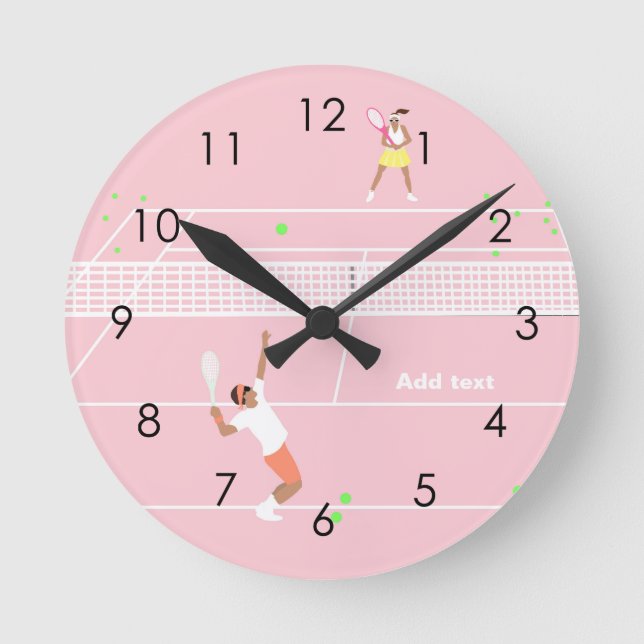 Moderne Pastellpink-Tennismatte Runde Wanduhr (Vorderseite)
