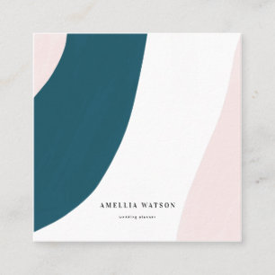 Moderne, pastellrosa, Aquamarine und weiße Pinsels Quadratische Visitenkarte